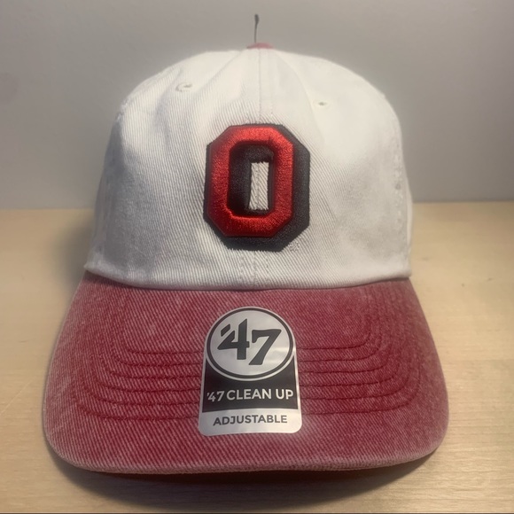 Ohio State University Buckeyes Hat Cap 47 Brand Clean Up Block O White Red NEW - Picture 2 of 4